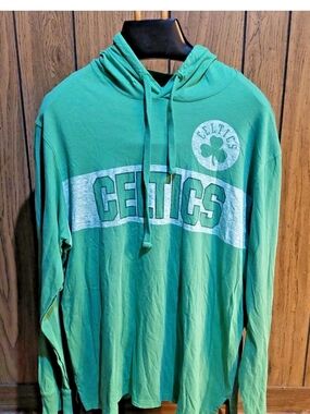 '47 Brand Boston Celtics Green Pullover Hoodie Tee Long Sleeve XL Pin Holes